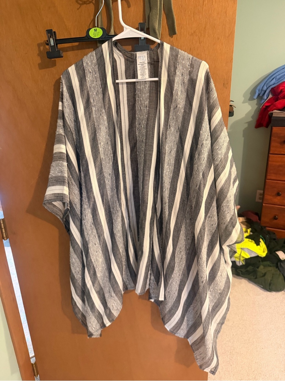 Time and Tru Striped Open-Front Kimono in Gray and White